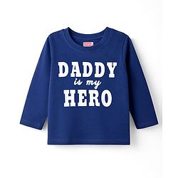 Babyhug Cotton Knit Full Sleeves Night Suit With Text Print - Navy Blue