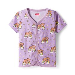 Babyhug Interlock Knit Half Sleeves Jhablas With Animal Print Pack Of 3 - Purple Yellow & Teal Blue