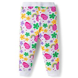 Babyhug Cotton Knit Full Length Lounge Pants With Heart Butterfly & Floral Print Pack of 3 - Purple Yellow & White