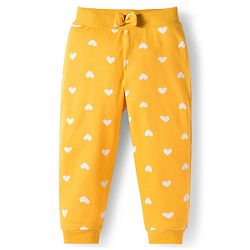 Babyhug Cotton Knit Full Length Lounge Pants With Heart Butterfly & Floral Print Pack of 3 - Purple Yellow & White