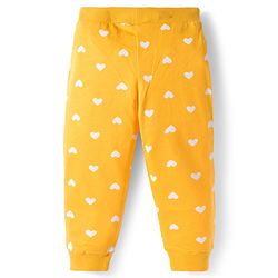 Babyhug Cotton Knit Full Length Lounge Pants With Heart Butterfly & Floral Print Pack of 3 - Purple Yellow & White