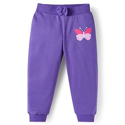 Babyhug Cotton Knit Full Length Lounge Pants With Heart Butterfly & Floral Print Pack of 3 - Purple Yellow & White