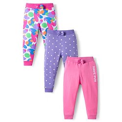 Babyhug Cotton Knit Full Length Lounge Pants With Heart & Polka Dot Print Pack of 3 - Pink Purple & White
