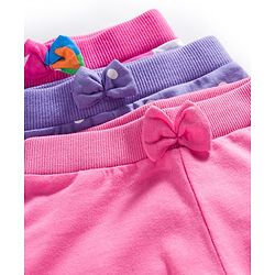 Babyhug Cotton Knit Full Length Lounge Pants With Heart & Polka Dot Print Pack of 3 - Pink Purple & White