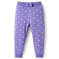 Babyhug Cotton Knit Full Length Lounge Pants With Heart & Polka Dot Print Pack of 3 - Pink Purple & White