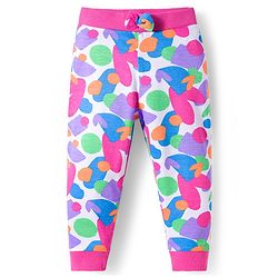 Babyhug Cotton Knit Full Length Lounge Pants With Heart & Polka Dot Print Pack of 3 - Pink Purple & White