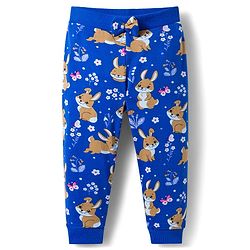 Babyhug Cotton Knit Full Length Lounge Pants With Floral & Bunny Print Pack of 3 - Navy Blue Pink & Yellow