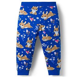 Babyhug Cotton Knit Full Length Lounge Pants With Floral & Bunny Print Pack of 3 - Navy Blue Pink & Yellow