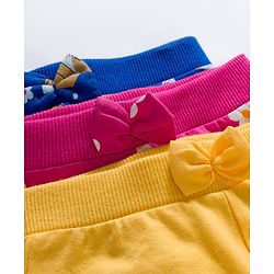 Babyhug Cotton Knit Full Length Lounge Pants With Floral & Bunny Print Pack of 3 - Navy Blue Pink & Yellow
