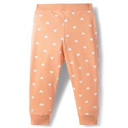 Babyhug Cotton Knit Full Length Polka Dot & Floral Printed Lounge Pants With Bow Applique Pack of 3 - Orange Pink & Navy Blue