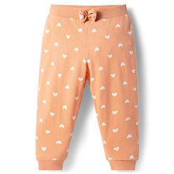 Babyhug Cotton Knit Full Length Polka Dot & Floral Printed Lounge Pants With Bow Applique Pack of 3 - Orange Pink & Navy Blue