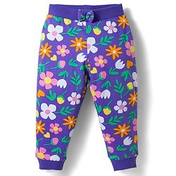 Babyhug Cotton Knit Full Length Polka Dot & Floral Printed Lounge Pants With Bow Applique Pack of 3 - Orange Pink & Navy Blue