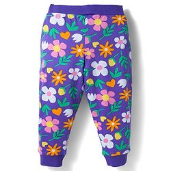 Babyhug Cotton Knit Full Length Polka Dot & Floral Printed Lounge Pants With Bow Applique Pack of 3 - Orange Pink & Navy Blue