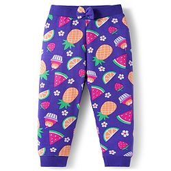 Babyhug Cotton Knit Full Length Lounge Pants With Fruit Print Pack of 3 - Dark Pink Orange & Navy Blue