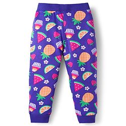 Babyhug Cotton Knit Full Length Lounge Pants With Fruit Print Pack of 3 - Dark Pink Orange & Navy Blue