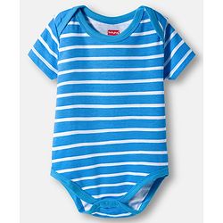 Babyhug 100% Cotton Knit Half Sleeves Striped & Sea Animals Printed Onesies Pack of 3 - Red Blue & White