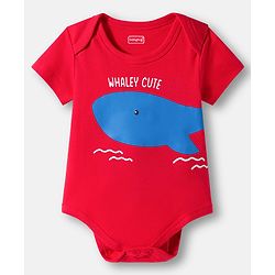 Babyhug 100% Cotton Knit Half Sleeves Striped & Sea Animals Printed Onesies Pack of 3 - Red Blue & White