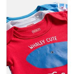 Babyhug 100% Cotton Knit Half Sleeves Striped & Sea Animals Printed Onesies Pack of 3 - Red Blue & White