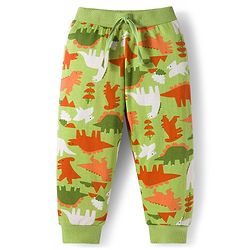 Babyhug Cotton Knit Full Length Lounge Pants With Text & Dino Print Pack of 3 - Orange Brown & Green