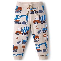 Babyhug Cotton Knit Full Length Lounge Pants With Vehicle Print Pack of 3 - Navy Blue Orange & White