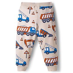 Babyhug Cotton Knit Full Length Lounge Pants With Vehicle Print Pack of 3 - Navy Blue Orange & White