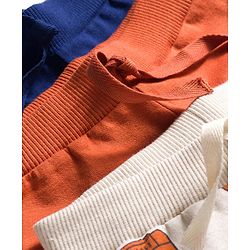 Babyhug Cotton Knit Full Length Lounge Pants With Vehicle Print Pack of 3 - Navy Blue Orange & White
