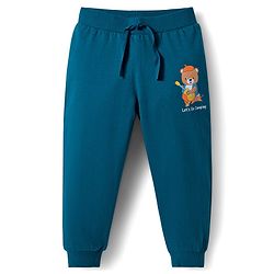 Babyhug Cotton Knit Full Length Lounge Pants With Animal Print Pack of 3 - Yellow Teal & Navy Blue