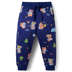 Babyhug Cotton Knit Full Length Lounge Pants With Animal Print Pack of 3 - Yellow Teal & Navy Blue