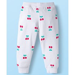 Babyhug Cotton Knit Full Length Lounge Pants With Cherry Print Pack of 3 - Pink Red & White