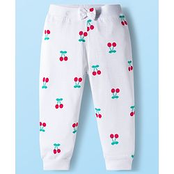 Babyhug Cotton Knit Full Length Lounge Pants With Cherry Print Pack of 3 - Pink Red & White