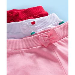 Babyhug Cotton Knit Full Length Lounge Pants With Cherry Print Pack of 3 - Pink Red & White