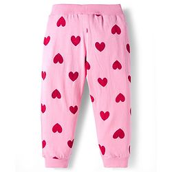 Babyhug Cotton Knit Full Length Lounge Pants With Heart & Teddy Bear Print Pack of 2 - Maroon & Pink