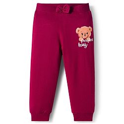 Babyhug Cotton Knit Full Length Lounge Pants With Heart & Teddy Bear Print Pack of 2 - Maroon & Pink