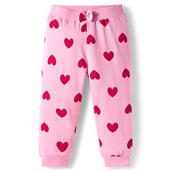 Babyhug Cotton Knit Full Length Lounge Pants With Heart & Teddy Bear Print Pack of 2 - Maroon & Pink