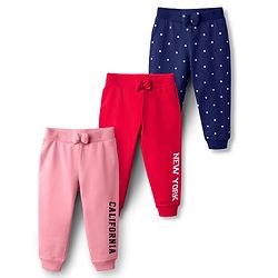 Babyhug Cotton Single Jersey Knit Full Length Lounge Pant With Text Print Pack Of 3 - Red Navy Blue & Pink