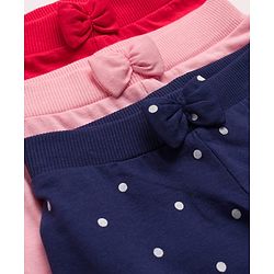 Babyhug Cotton Single Jersey Knit Full Length Lounge Pant With Text Print Pack Of 3 - Red Navy Blue & Pink