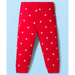 Babyhug Cotton Knit Full Length Lounge Pants with Heart Print & Bow Applique Pack of 3 - Red White & Pink