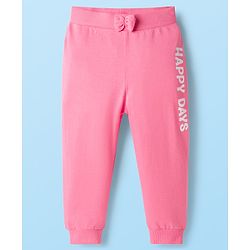 Babyhug Cotton Knit Full Length Lounge Pants with Heart Print & Bow Applique Pack of 3 - Red White & Pink