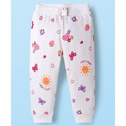 Babyhug Cotton Knit Full Length Lounge Pants with Heart Print & Bow Applique Pack of 3 - Red White & Pink