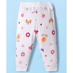 Babyhug Cotton Knit Full Length Lounge Pants with Heart Print & Bow Applique Pack of 3 - Red White & Pink