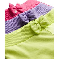 Babyhug Cotton Knit Full Length Lounge Pants with Floral & Heart Print Bow Applique Pack of 3 - Lime Green Pink & Lilac
