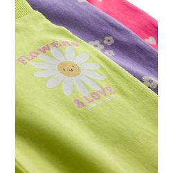 Babyhug Cotton Knit Full Length Lounge Pants with Floral & Heart Print Bow Applique Pack of 3 - Lime Green Pink & Lilac