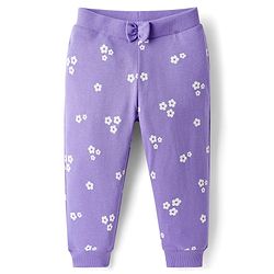 Babyhug Cotton Knit Full Length Lounge Pants with Floral & Heart Print Bow Applique Pack of 3 - Lime Green Pink & Lilac