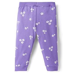Babyhug Cotton Knit Full Length Lounge Pants with Floral & Heart Print Bow Applique Pack of 3 - Lime Green Pink & Lilac