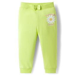 Babyhug Cotton Knit Full Length Lounge Pants with Floral & Heart Print Bow Applique Pack of 3 - Lime Green Pink & Lilac