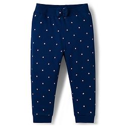 Babyhug Cotton Knit Full Length Lounge Pants with Floral & Polka Dot Print Bow Applique Pack of 3 - Navy Blue Pink & Maroon