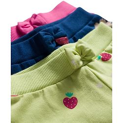 Babyhug Cotton Single Jersey Knit Full Length Lounge Pant With Floral Print Pack Of 3 - Navy Blue Pink & Olive Green