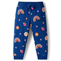 Babyhug Cotton Single Jersey Knit Full Length Lounge Pant With Floral Print Pack Of 3 - Navy Blue Pink & Olive Green