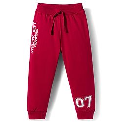 Babyhug Single Jersey Knit Full Length Lounge Pant With Text Print Pack Of 3 - Red Navy Blue & Teal Blue