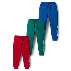 Babyhug Single Jersey Knit Full Length Lounge Pant With Text Print Pack Of 3 - Red Blue & Green